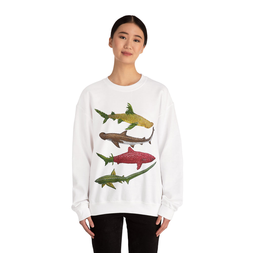 Fruit Sharks Selection 3 Pineapple Coconut Rasberry and Starfruit Unisex Crewneck Sweatshirt