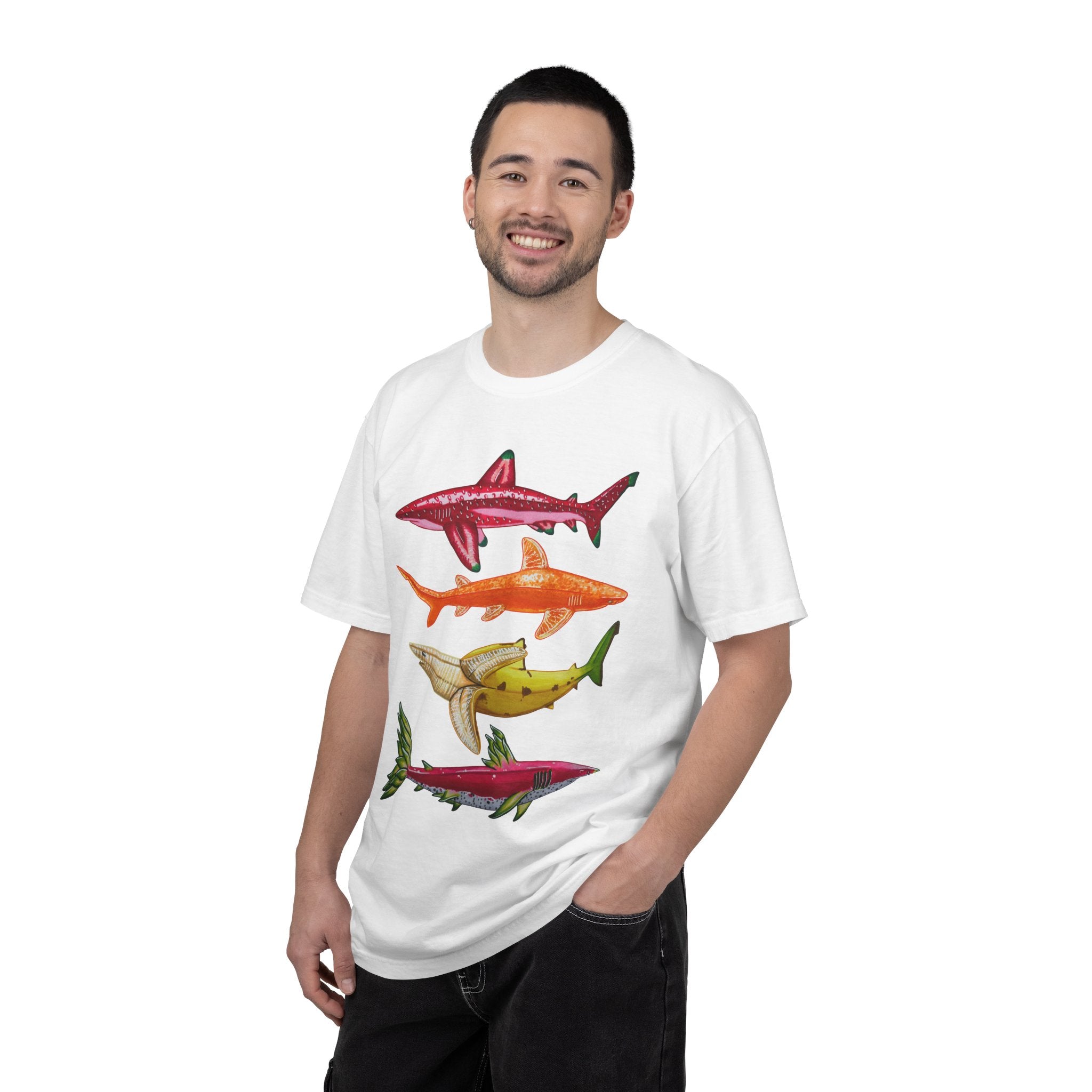 Fruit Sharks Selection 1 Strawberry Orange Banana and Dragonfruit Unisex T-Shirt.
