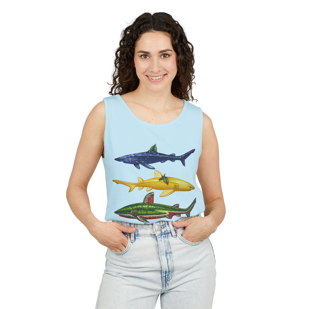 Fruit Sharks Selection 2 Blueberry Lemon Watermelon and Kiwi Unisex Tank Top