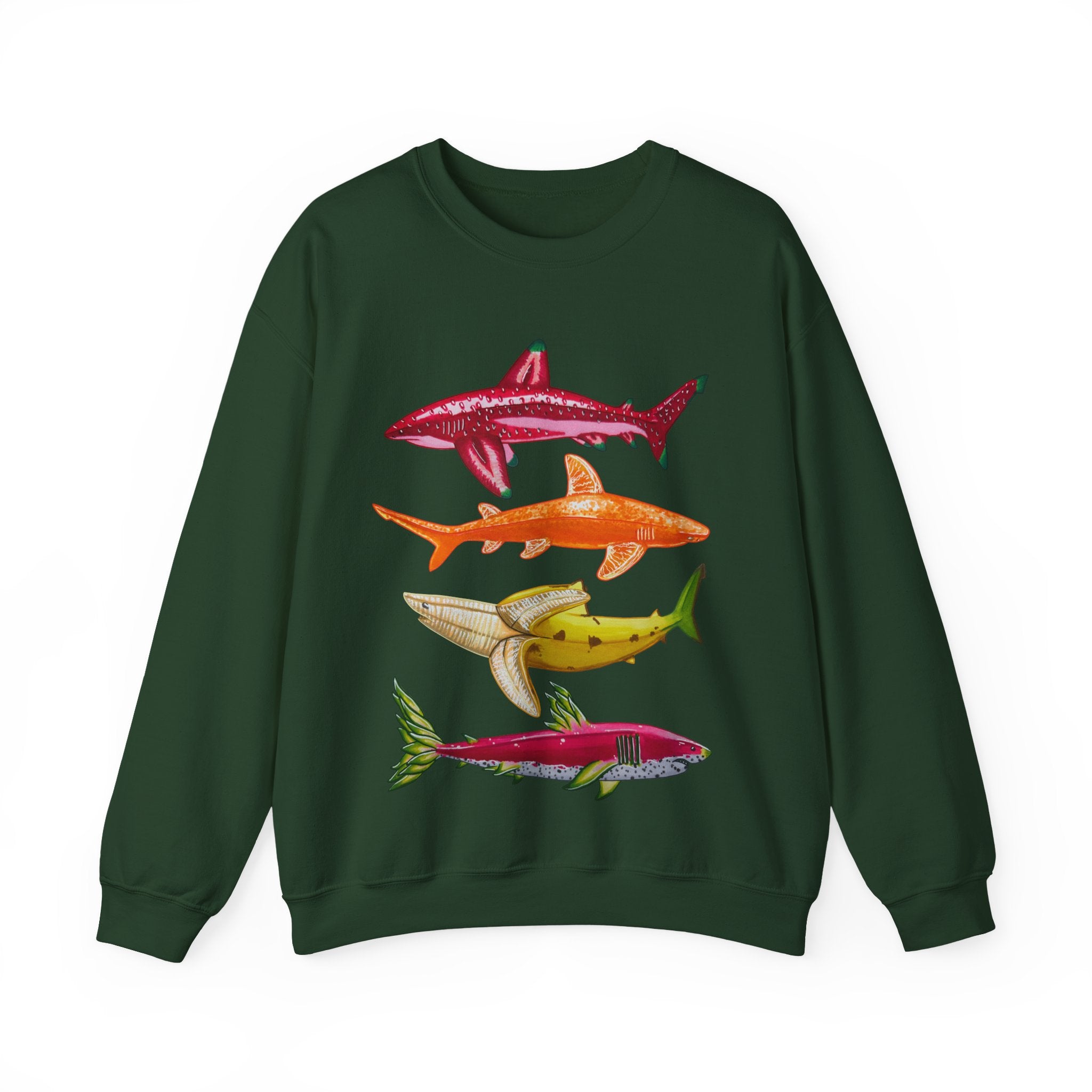 Fruit Sharks Selection 1 Strawberry Orange Banana and Dragonfruit Unisex Heavy Blend™ Crewneck Sweatshirt