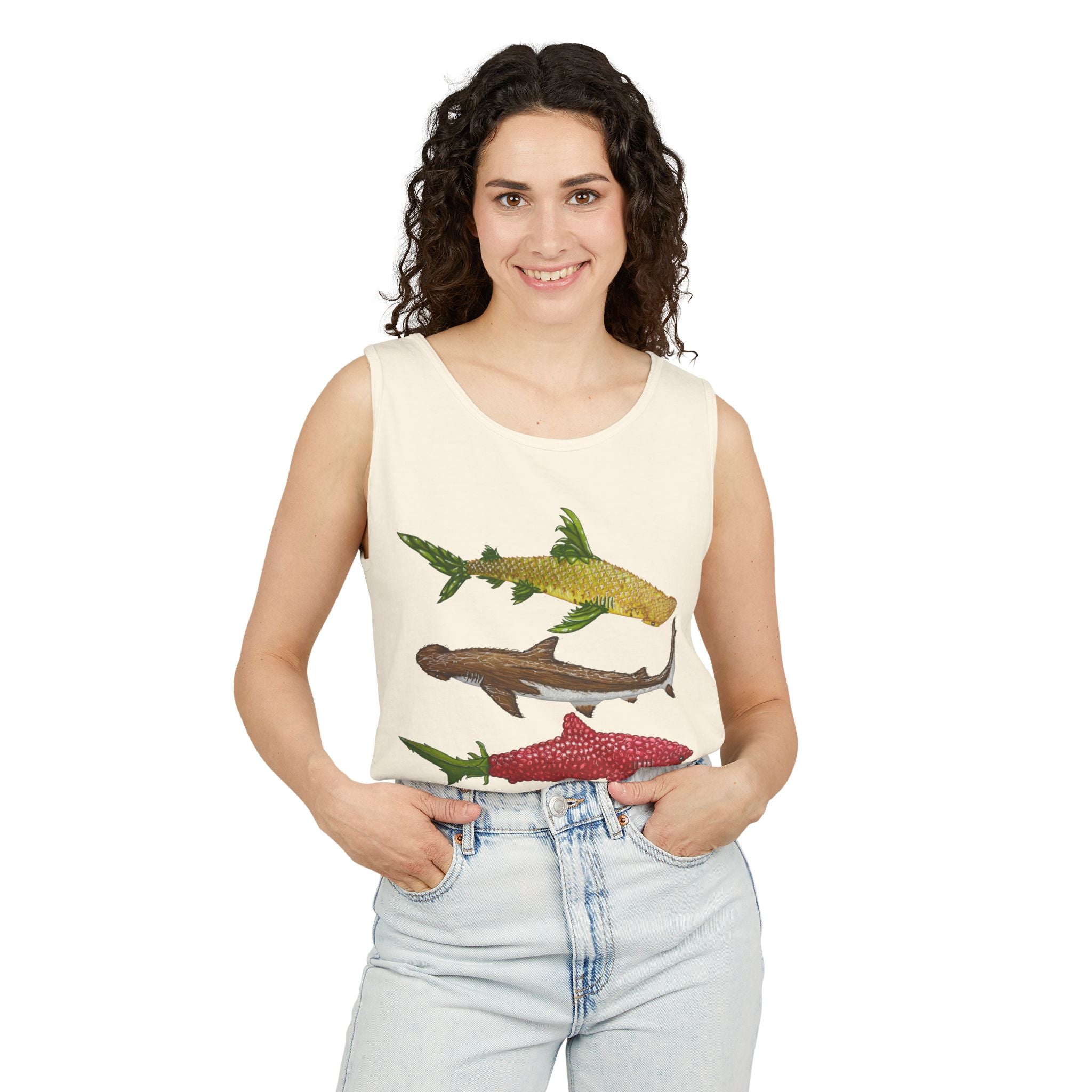 Fruit Sharks Selection 3 Pineapple Coconut Rasberry and Starfruit Unisex Tank Top