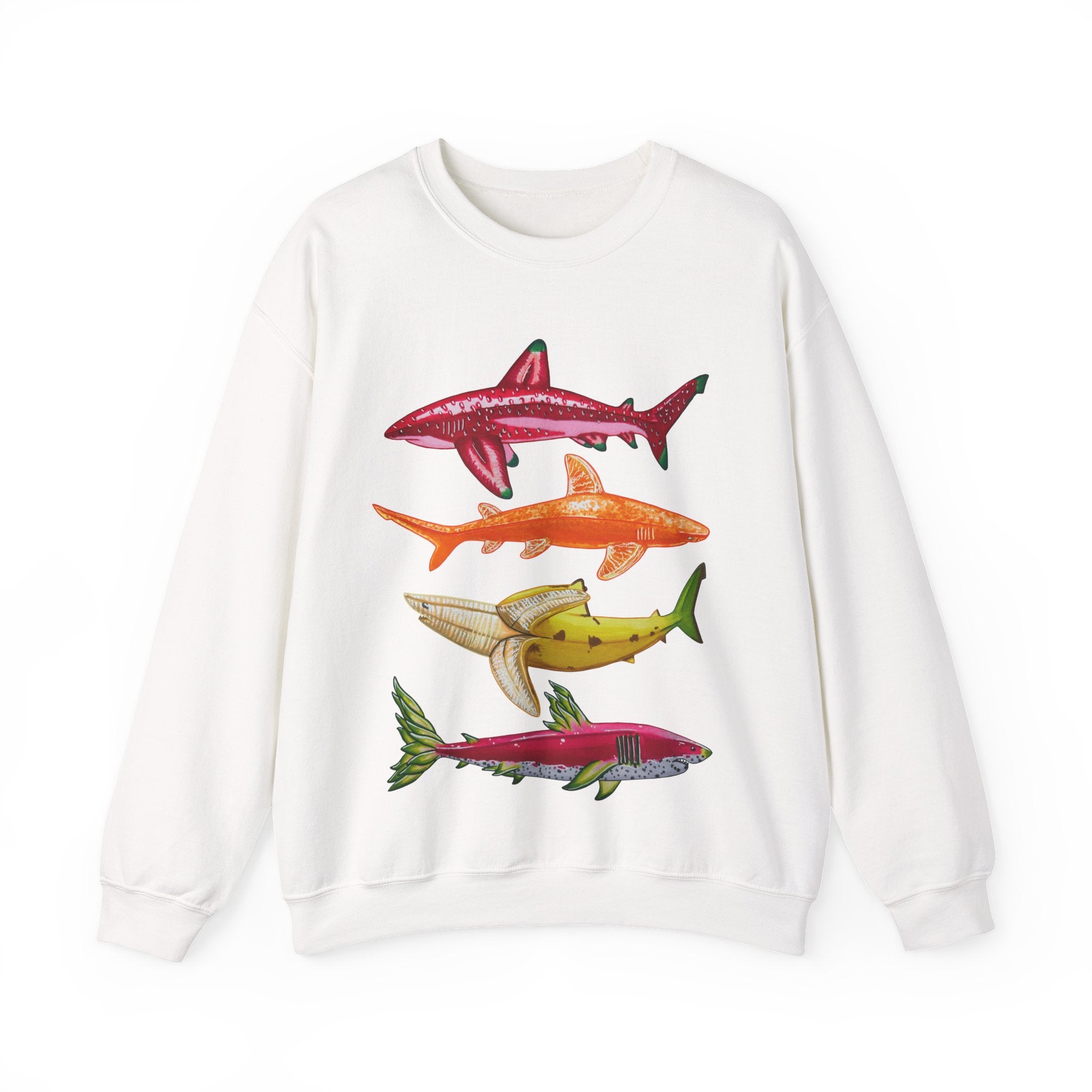 Fruit Sharks Selection 1 Strawberry Orange Banana and Dragonfruit Unisex Heavy Blend™ Crewneck Sweatshirt