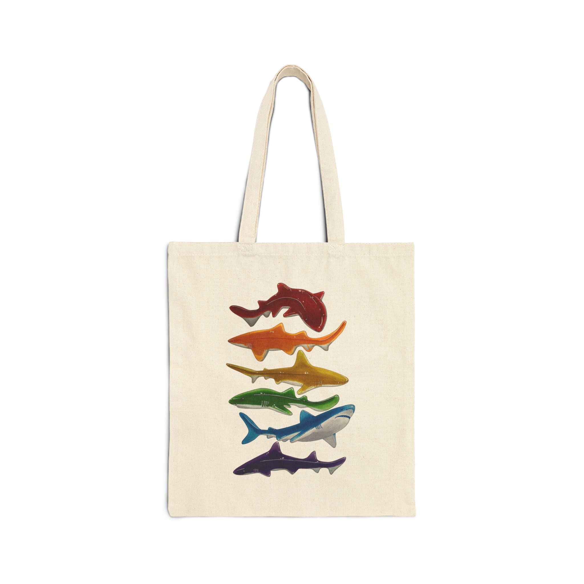 Rainbow Gummy Sharks Cotton Canvas Tote Bag