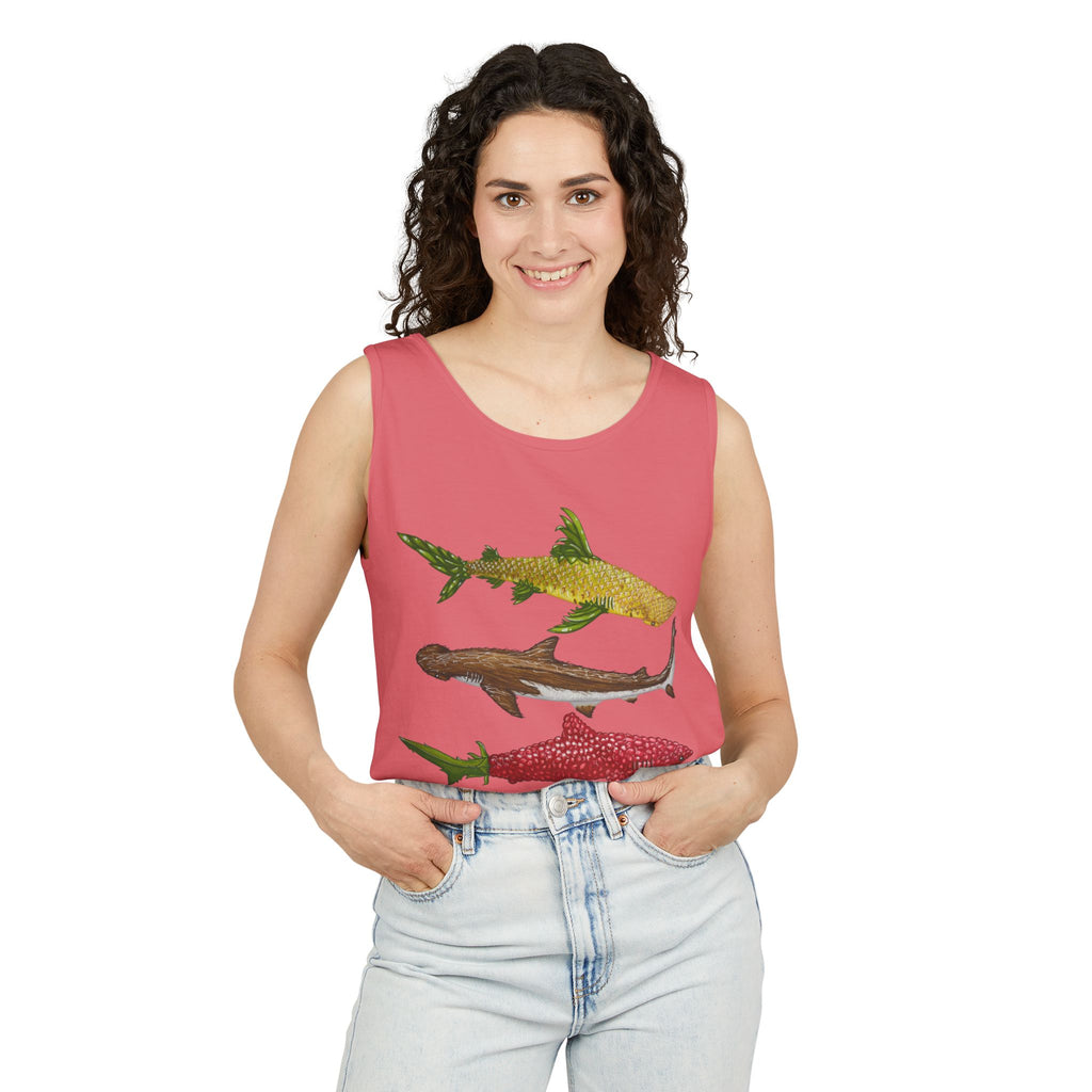 Fruit Sharks Selection 3 Pineapple Coconut Rasberry and Starfruit Unisex Tank Top