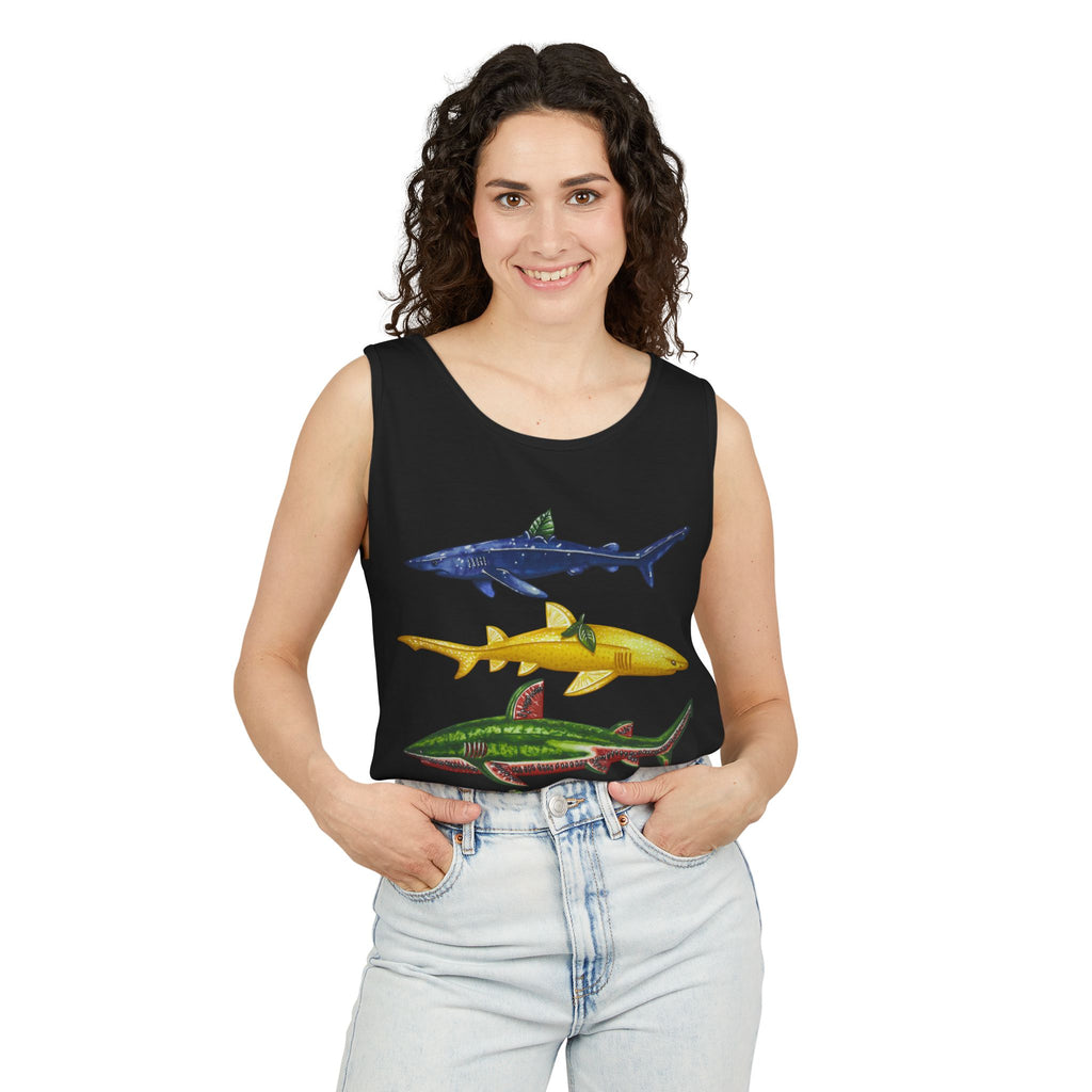 Fruit Sharks Selection 2 Blueberry Lemon Watermelon and Kiwi Unisex Tank Top
