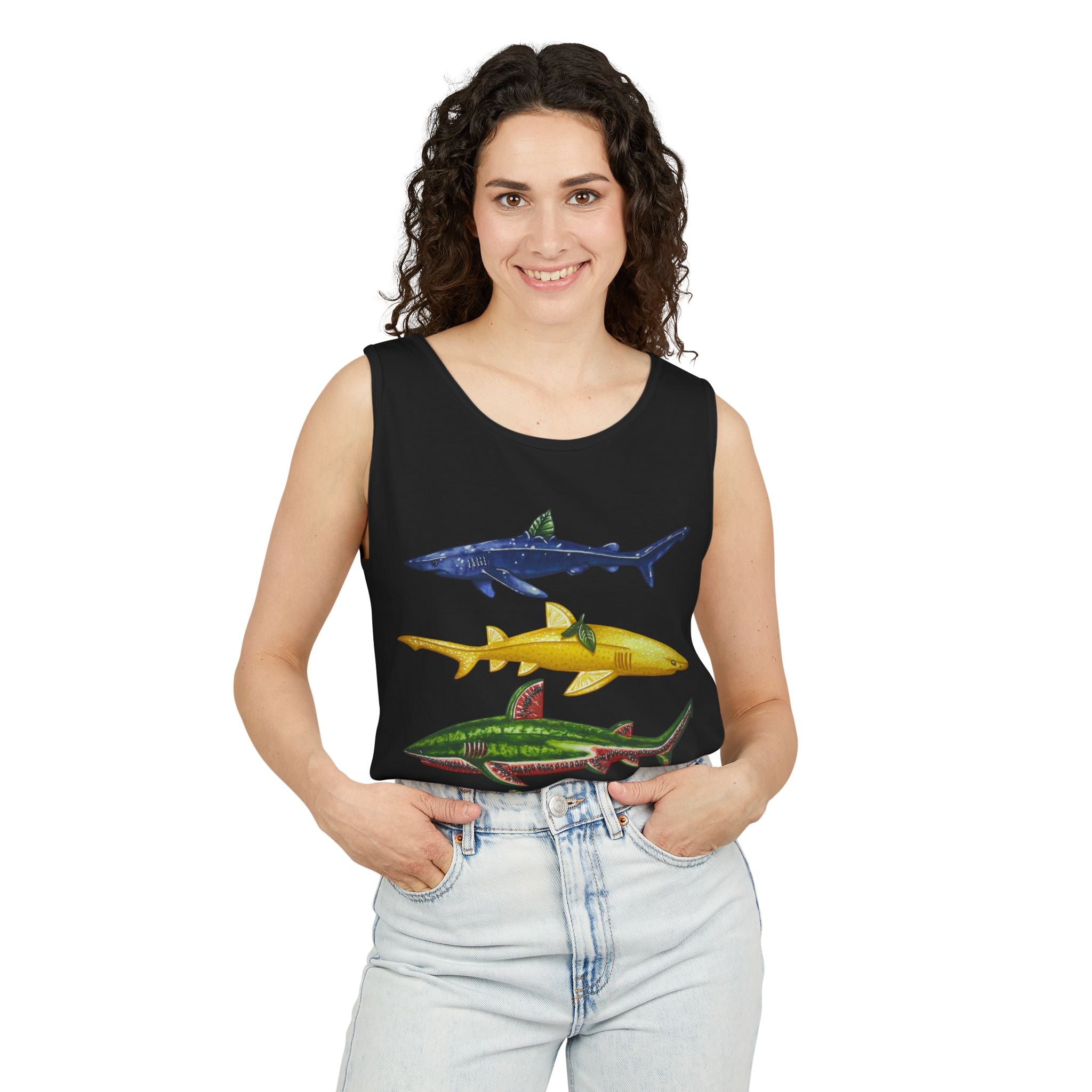Fruit Sharks Selection 2 Blueberry Lemon Watermelon and Kiwi Unisex Tank Top