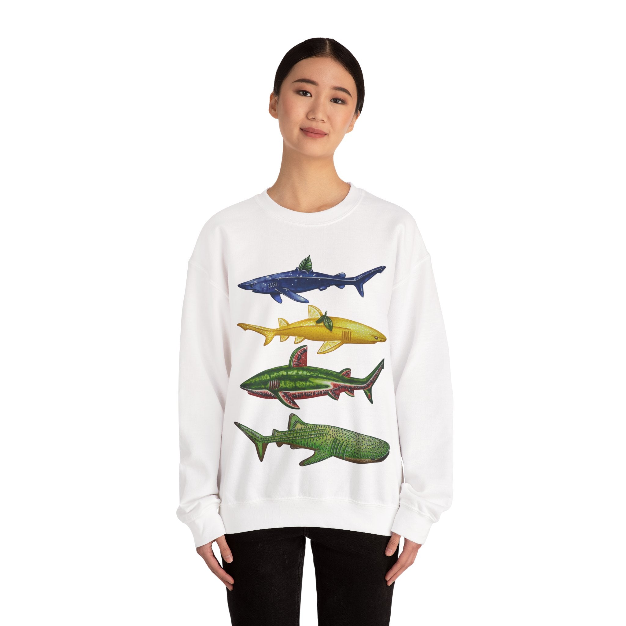 Fruit Sharks Selection 2 Blueberry Lemon Watermelon and Kiwi Unisex Crewneck Sweatshirt
