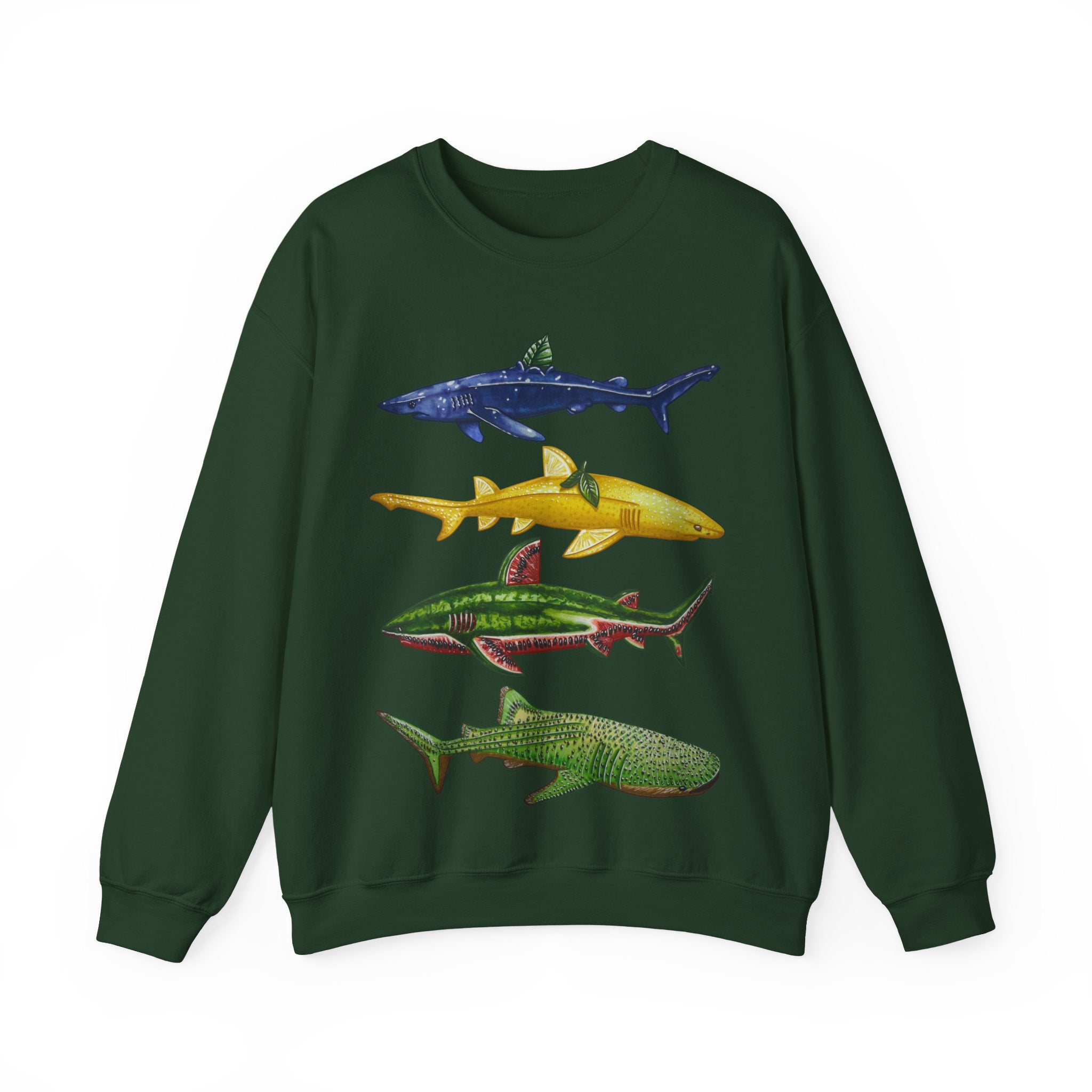Fruit Sharks Selection 2 Blueberry Lemon Watermelon and Kiwi Unisex Crewneck Sweatshirt