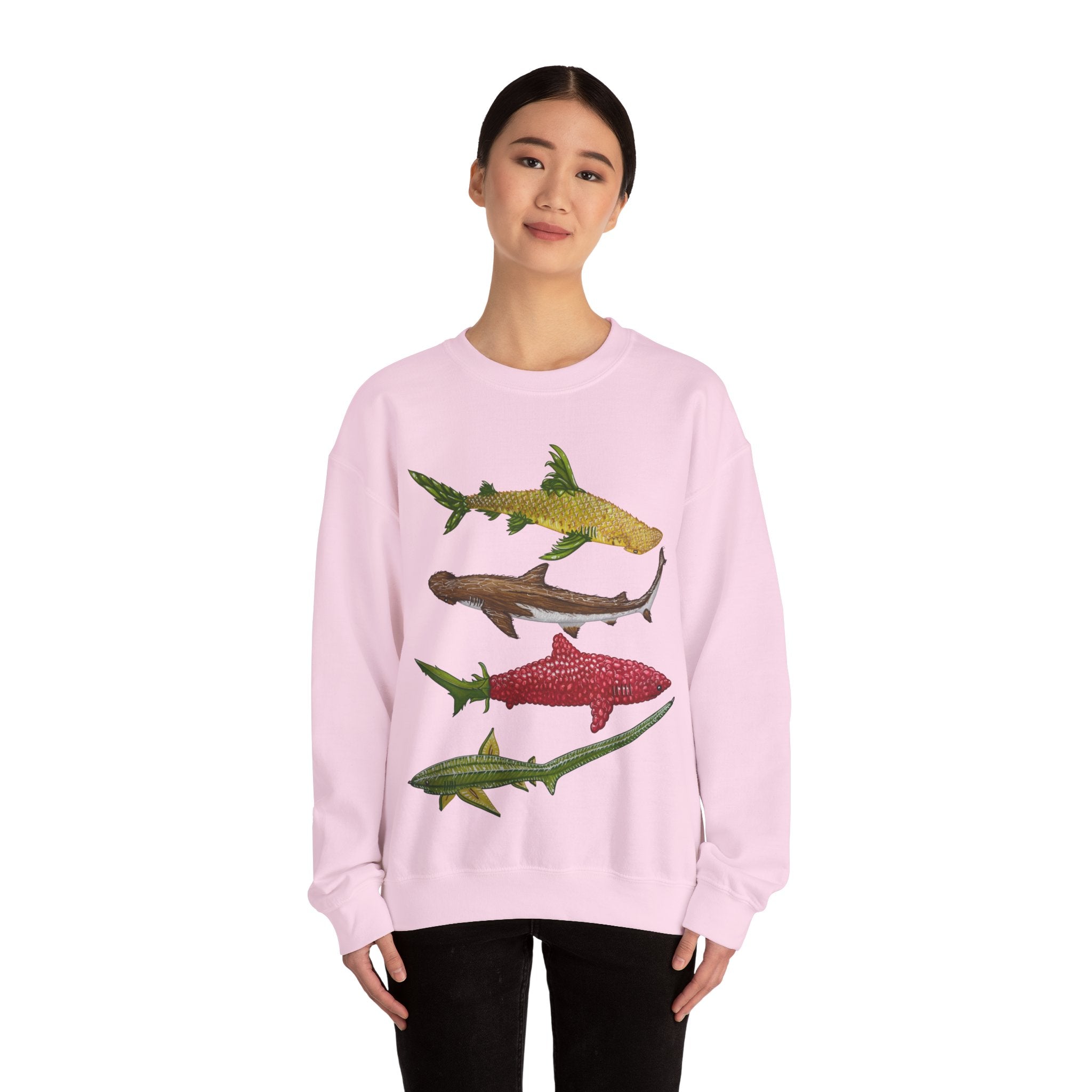 Fruit Sharks Selection 3 Pineapple Coconut Rasberry and Starfruit Unisex Crewneck Sweatshirt