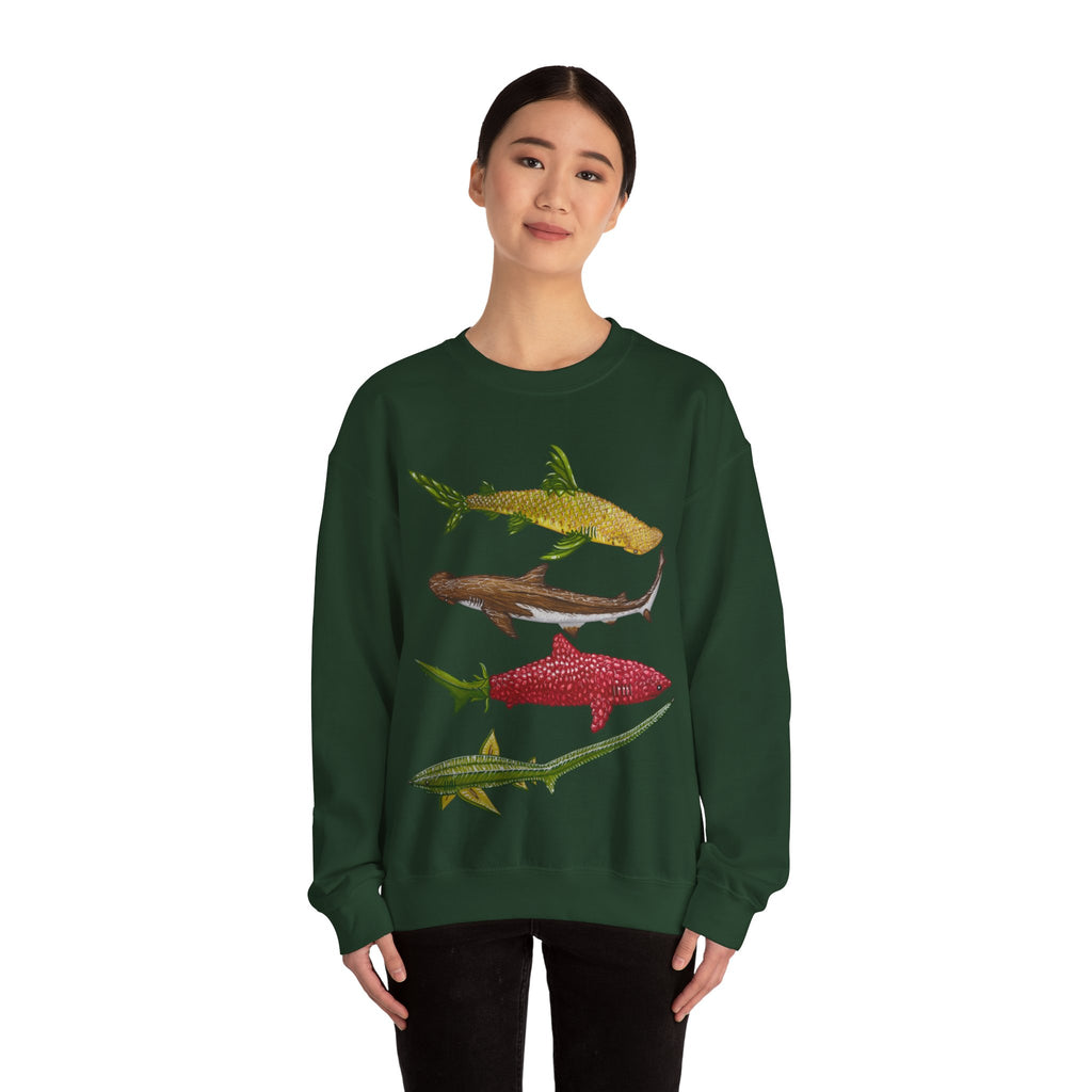 Fruit Sharks Selection 3 Pineapple Coconut Rasberry and Starfruit Unisex Crewneck Sweatshirt