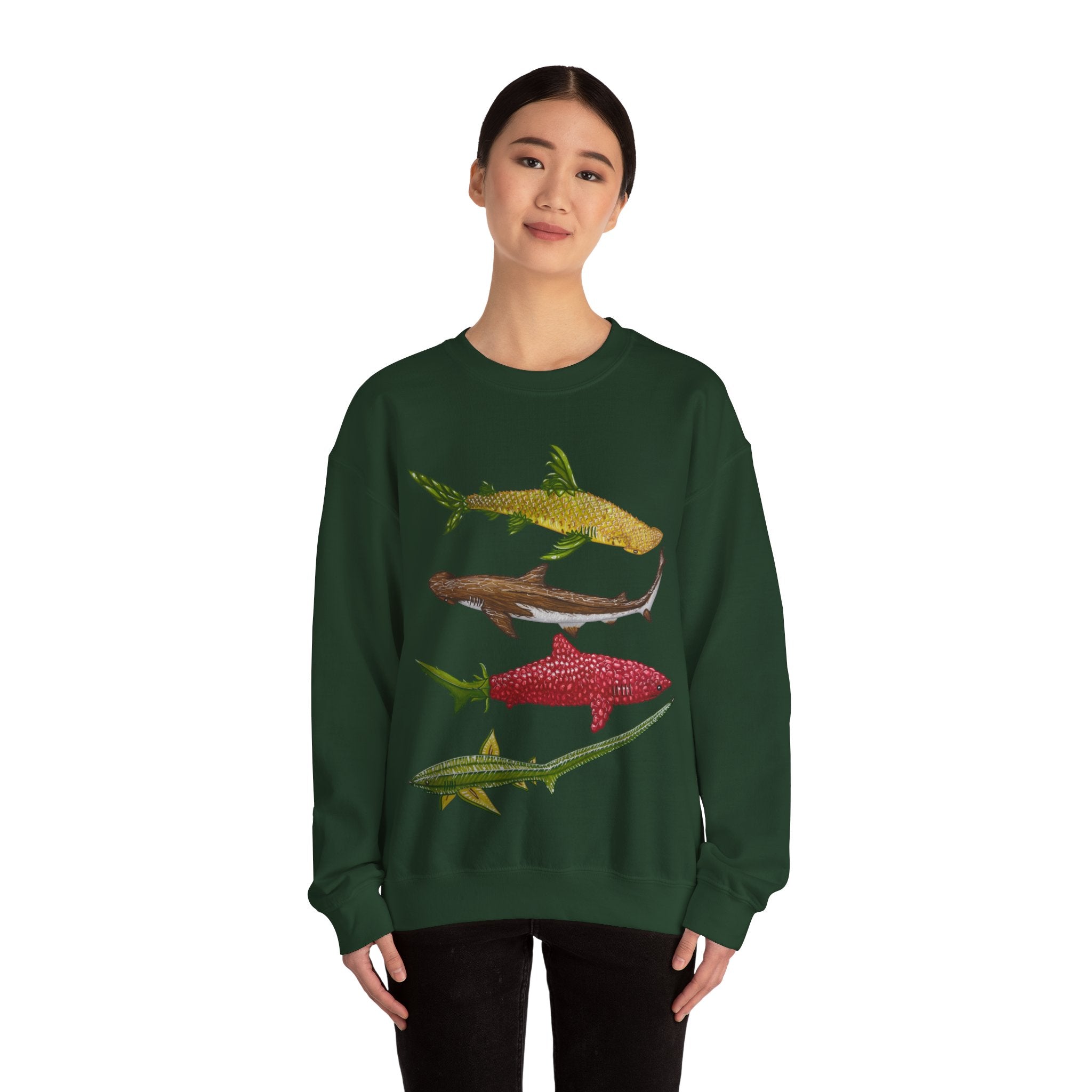 Fruit Sharks Selection 3 Pineapple Coconut Rasberry and Starfruit Unisex Crewneck Sweatshirt