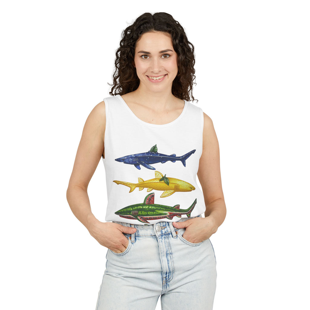 Fruit Sharks Selection 2 Blueberry Lemon Watermelon and Kiwi Unisex Tank Top