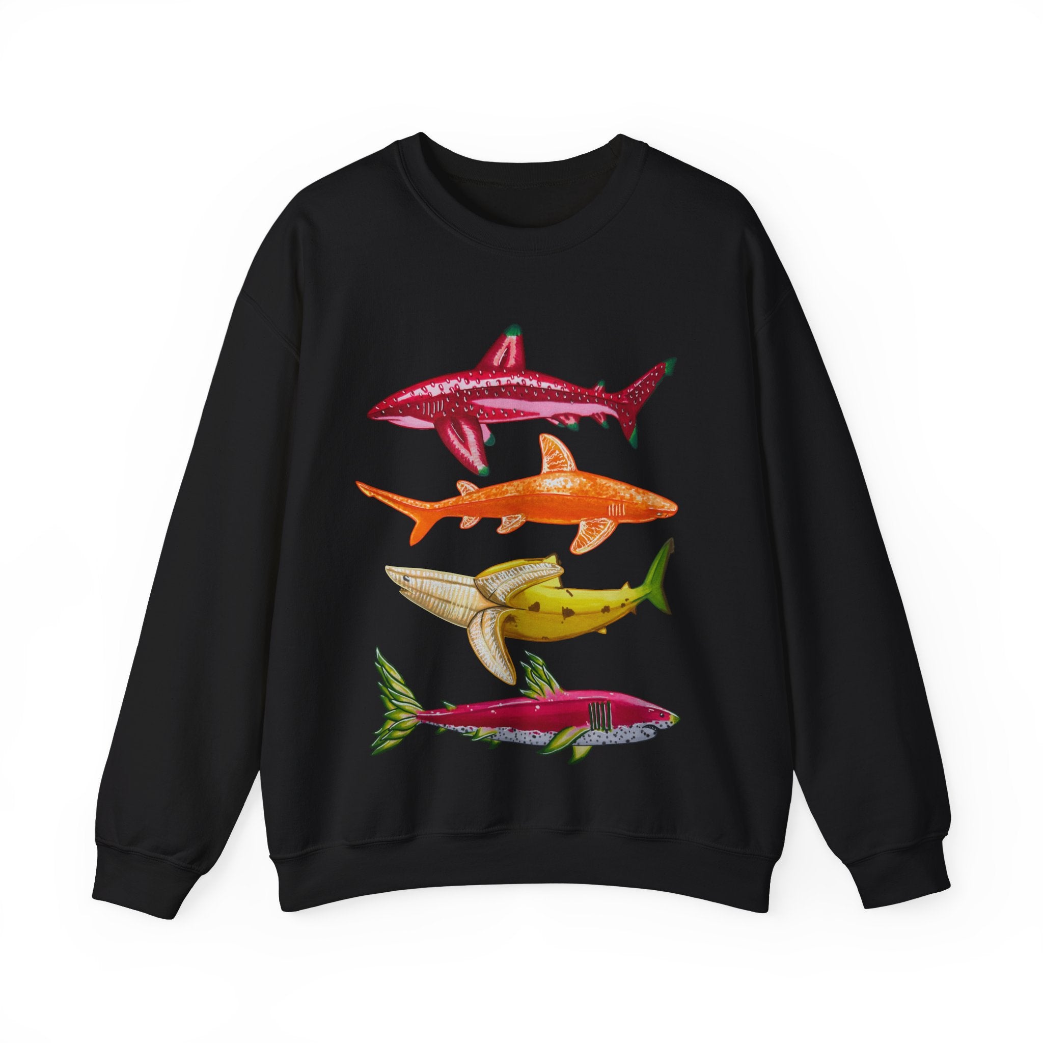 Fruit Sharks Selection 1 Strawberry Orange Banana and Dragonfruit Unisex Heavy Blend™ Crewneck Sweatshirt