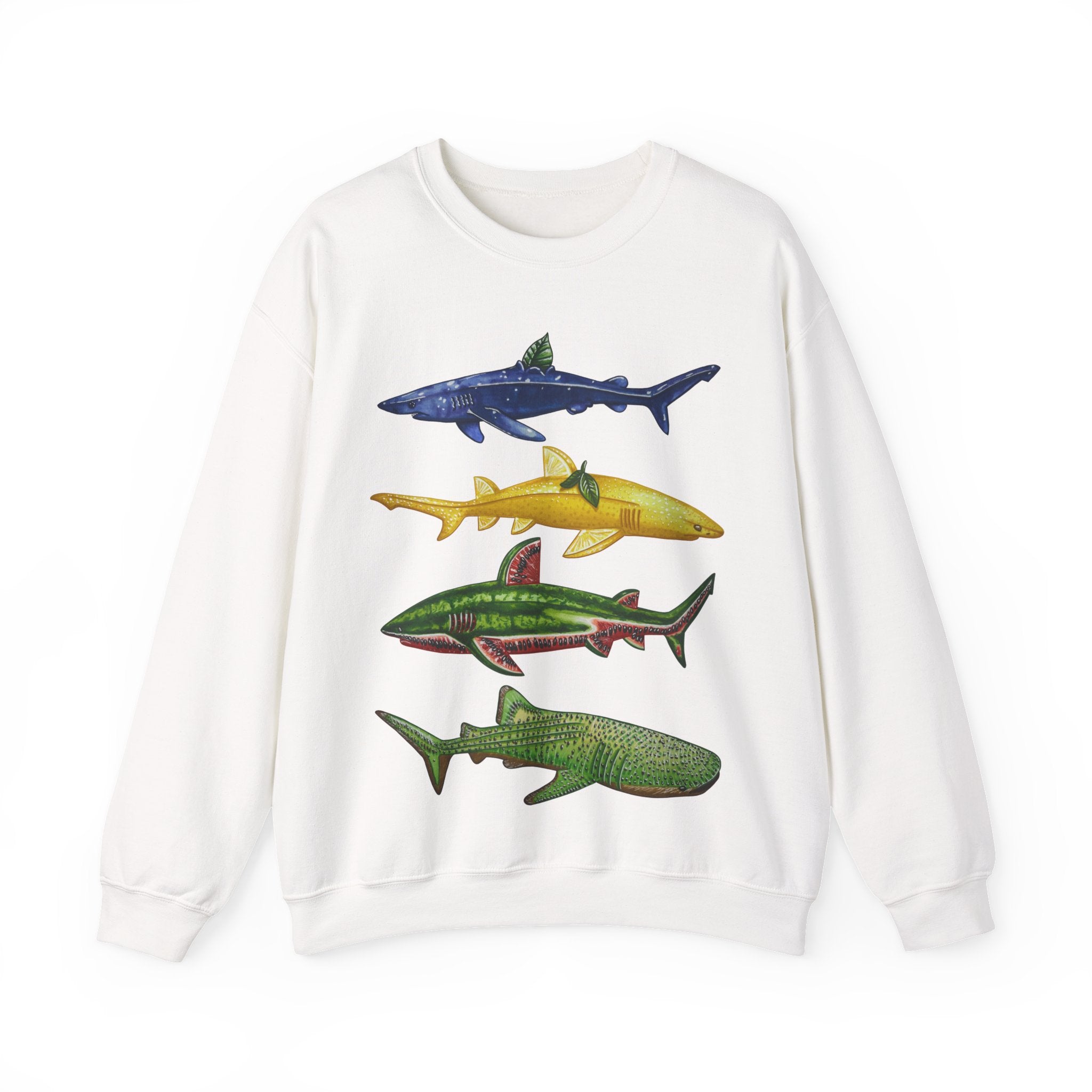 Fruit Sharks Selection 2 Blueberry Lemon Watermelon and Kiwi Unisex Crewneck Sweatshirt