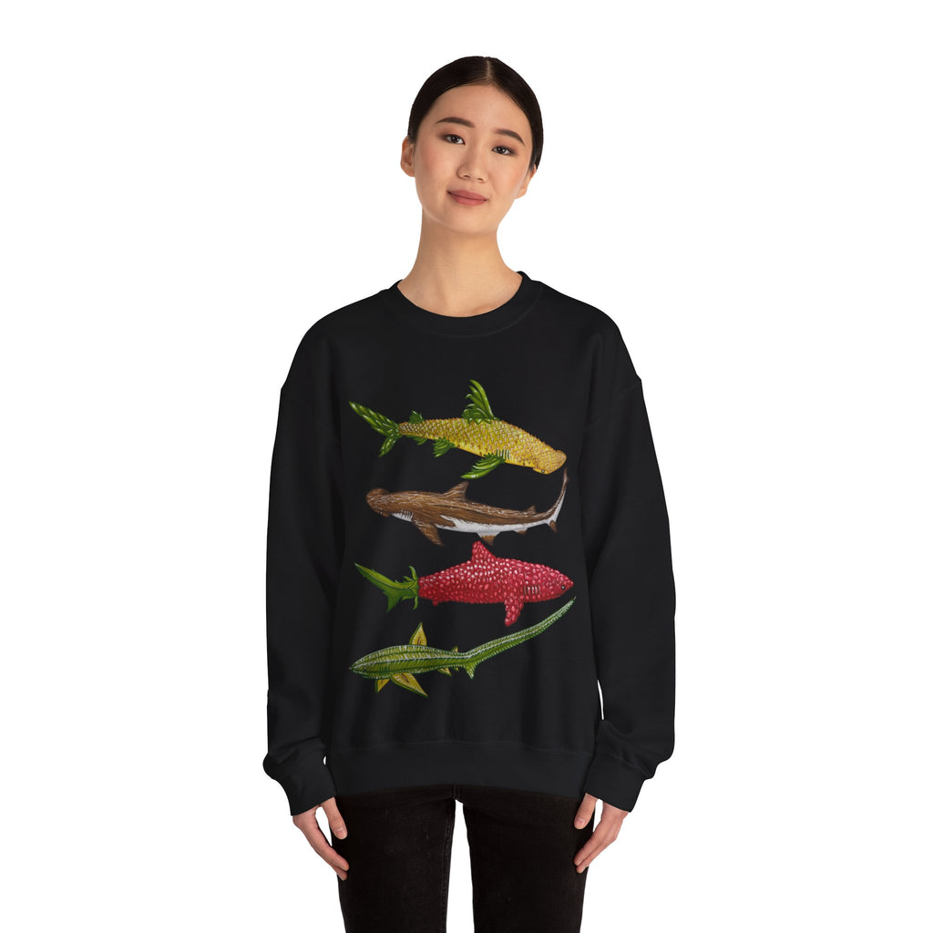 Fruit Sharks Selection 3 Pineapple Coconut Rasberry and Starfruit Unisex Crewneck Sweatshirt
