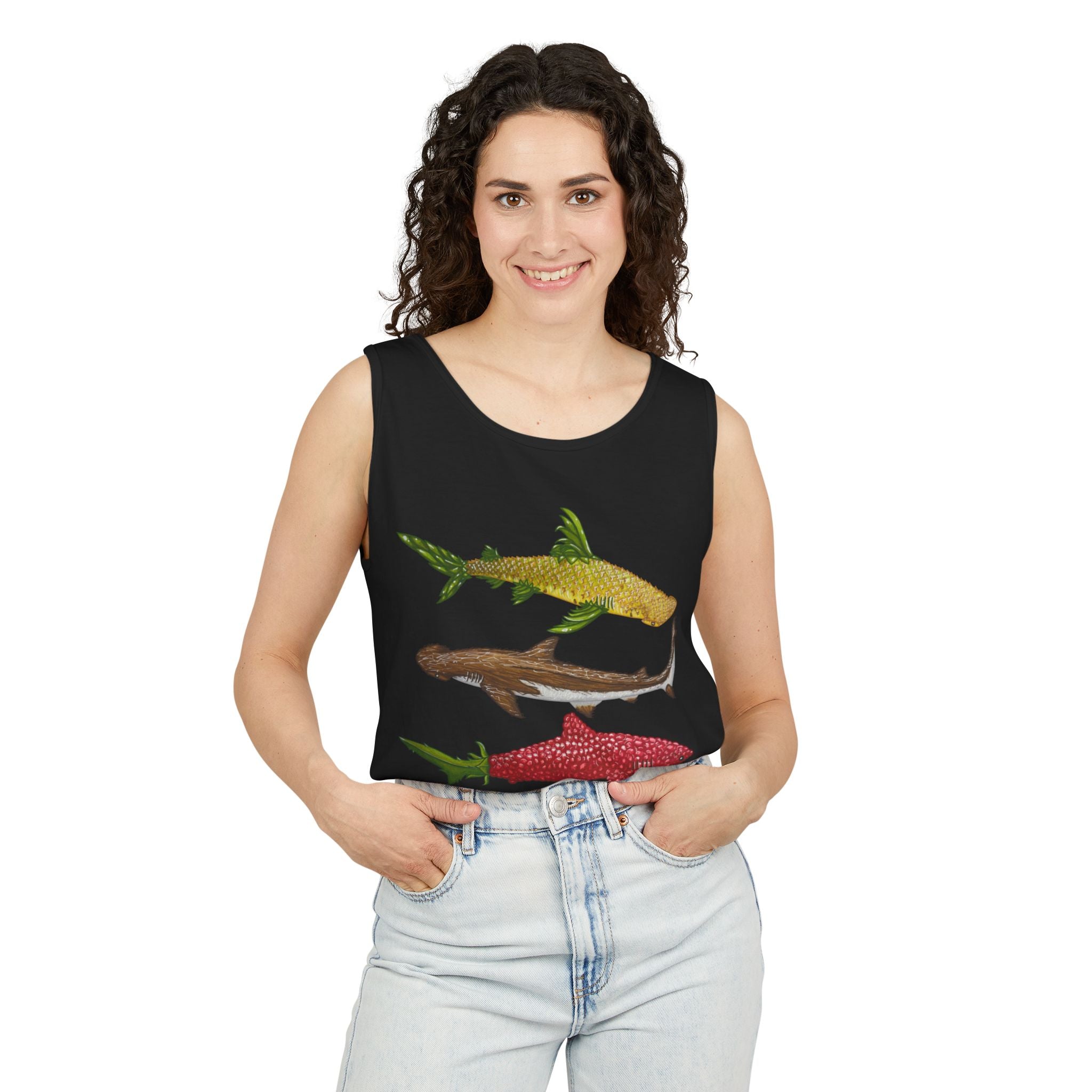 Fruit Sharks Selection 3 Pineapple Coconut Rasberry and Starfruit Unisex Tank Top