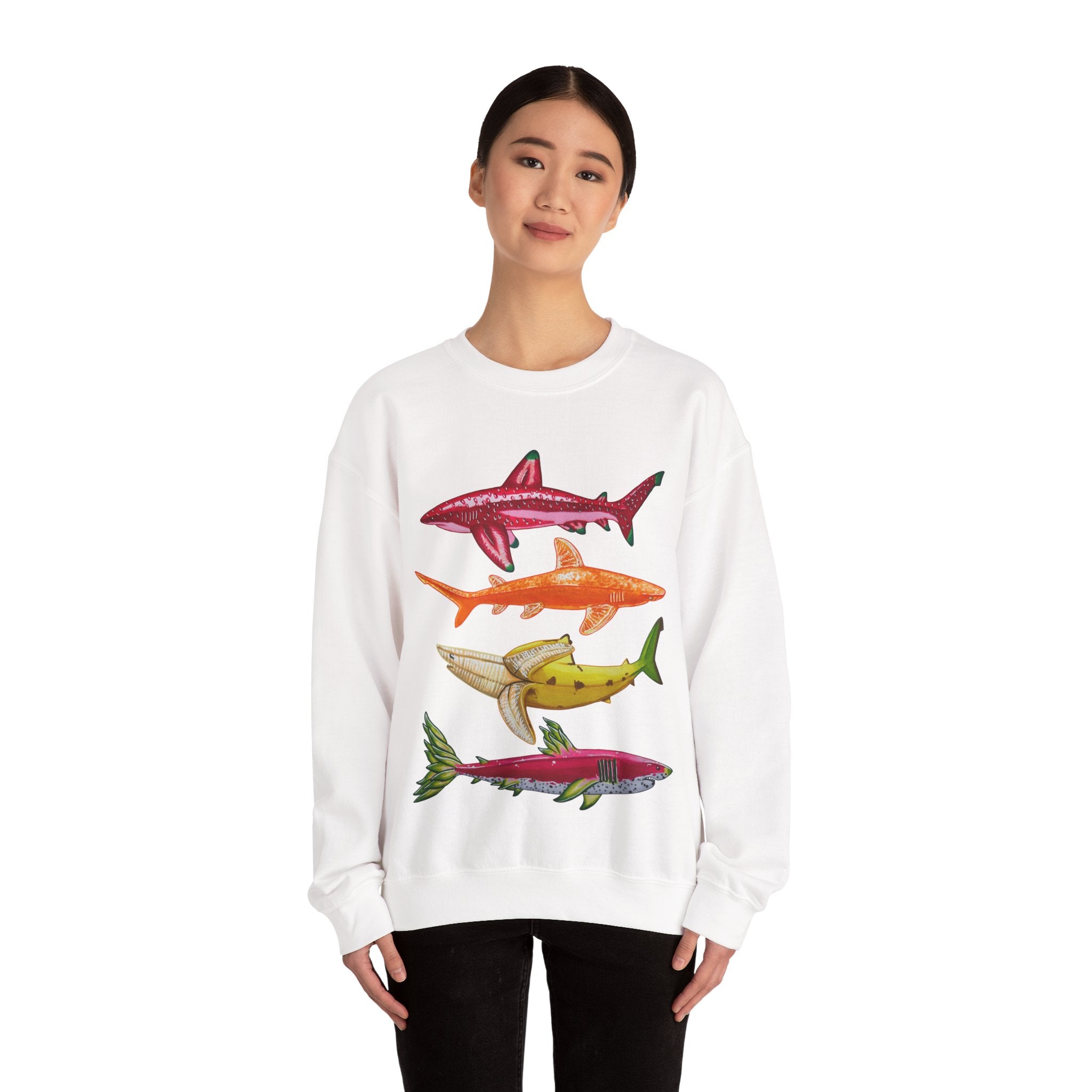 Fruit Sharks Selection 1 Strawberry Orange Banana and Dragonfruit Unisex Heavy Blend™ Crewneck Sweatshirt