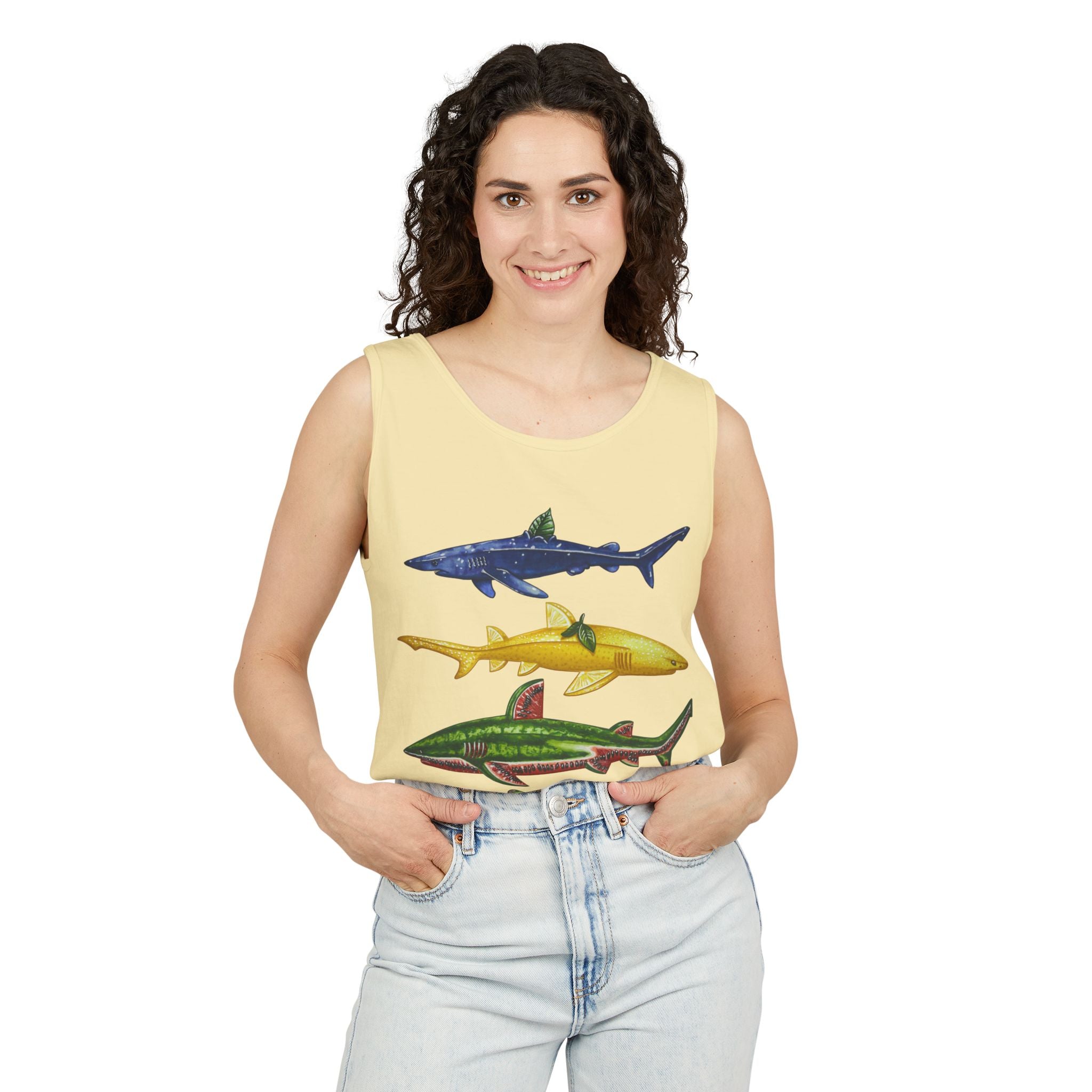 Fruit Sharks Selection 2 Blueberry Lemon Watermelon and Kiwi Unisex Tank Top