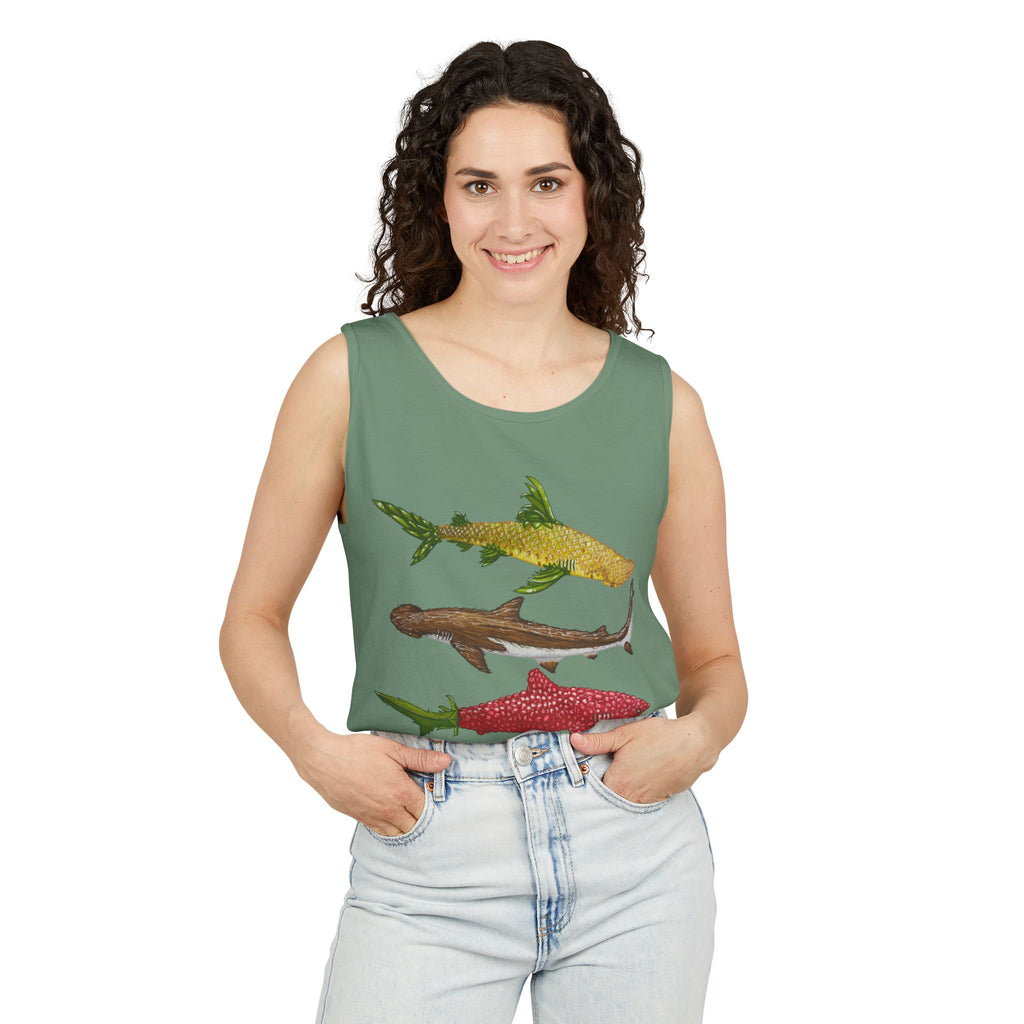 Fruit Sharks Selection 3 Pineapple Coconut Rasberry and Starfruit Unisex Tank Top