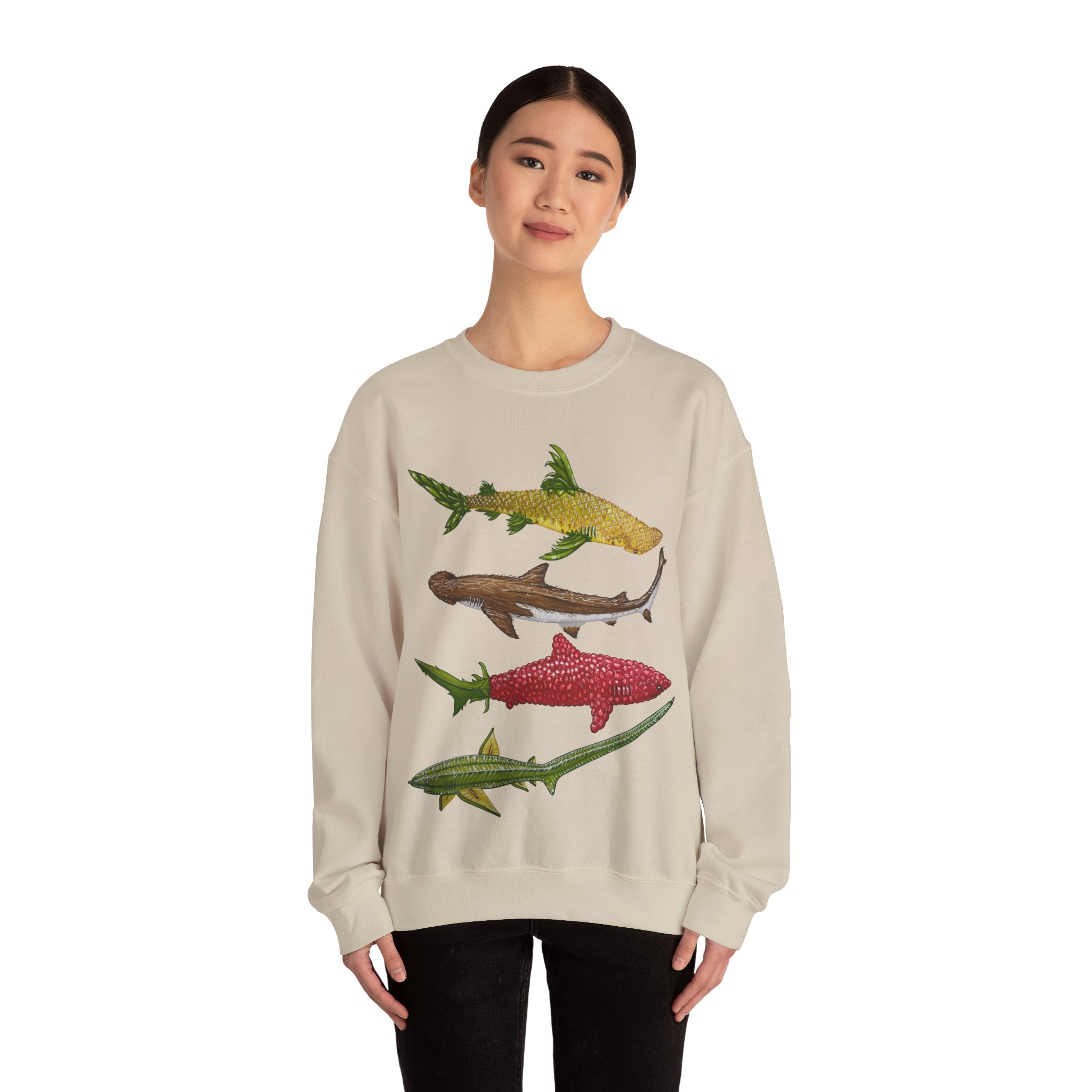 Fruit Sharks Selection 3 Pineapple Coconut Rasberry and Starfruit Unisex Crewneck Sweatshirt