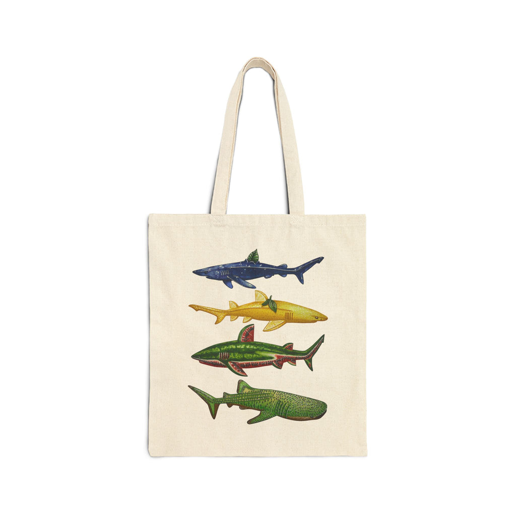 Fruit Sharks Selection 2 Blueberry Lemon Watermelon and Kiwi Cotton Canvas Tote Bag