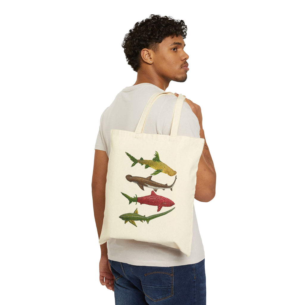 Fruit Sharks Selection 3 Pineapple Coconut Rasberry and Starfruit Cotton Canvas Tote Bag