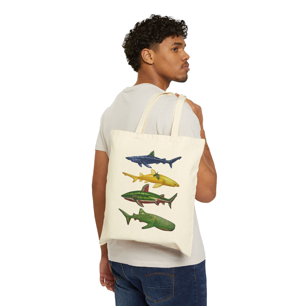 Fruit Sharks Selection 2 Blueberry Lemon Watermelon and Kiwi Cotton Canvas Tote Bag