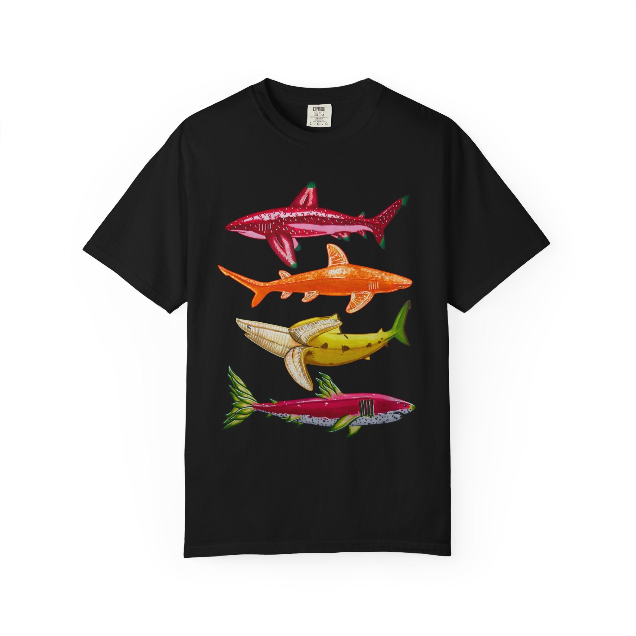 Fruit Sharks Selection 1 Strawberry Orange Banana and Dragonfruit Unisex T-Shirt.