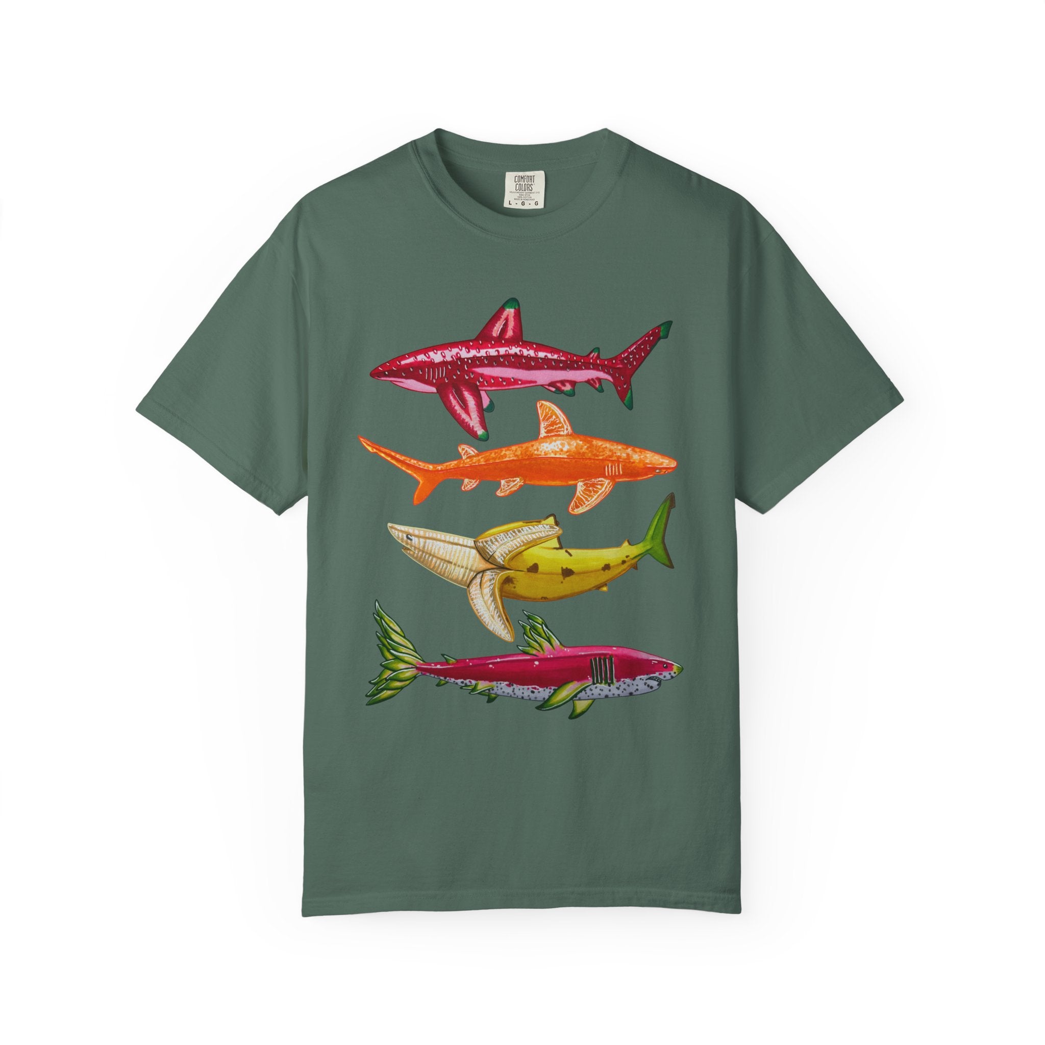 Fruit Sharks Selection 1 Strawberry Orange Banana and Dragonfruit Unisex T-Shirt.