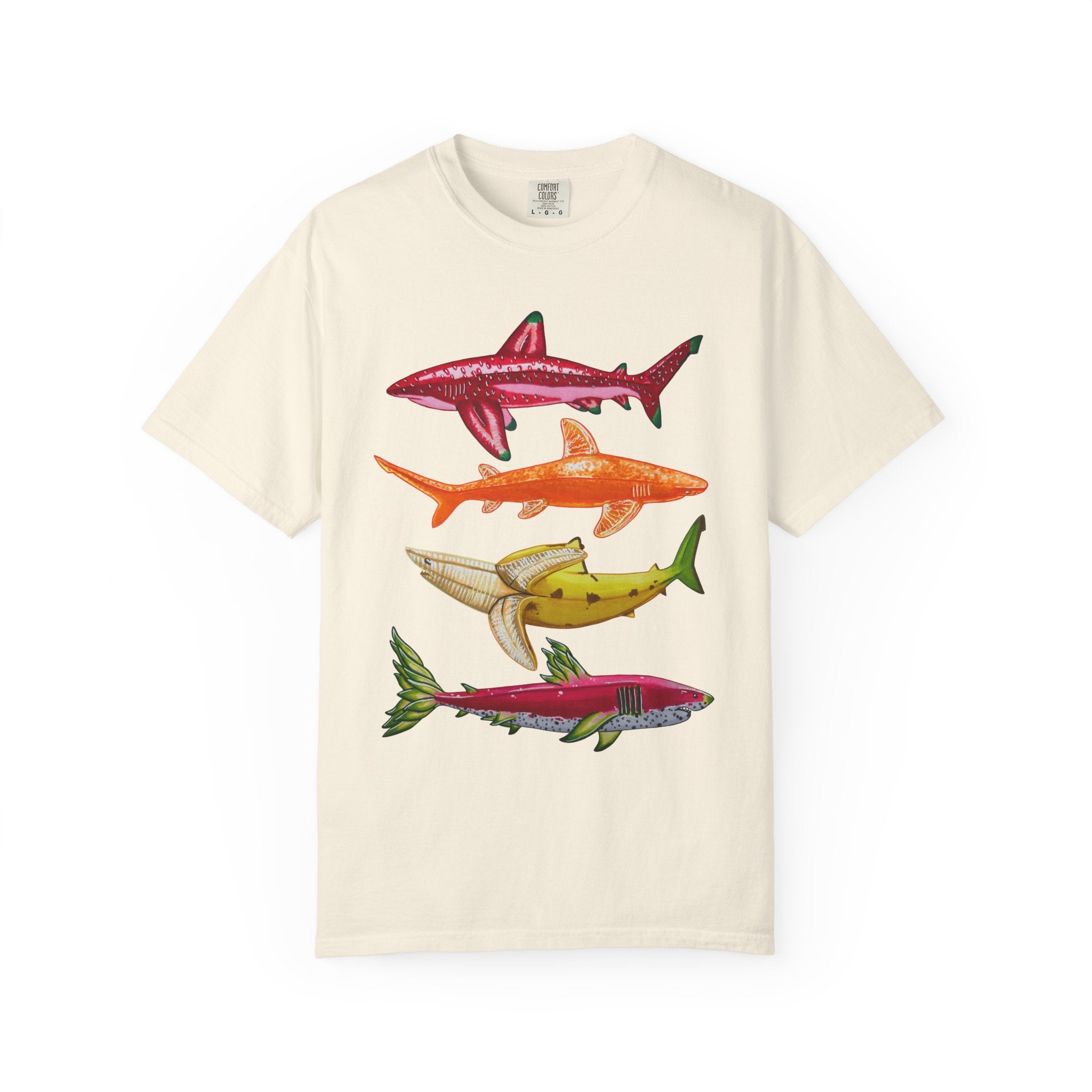 Fruit Sharks Selection 1 Strawberry Orange Banana and Dragonfruit Unisex T-Shirt.