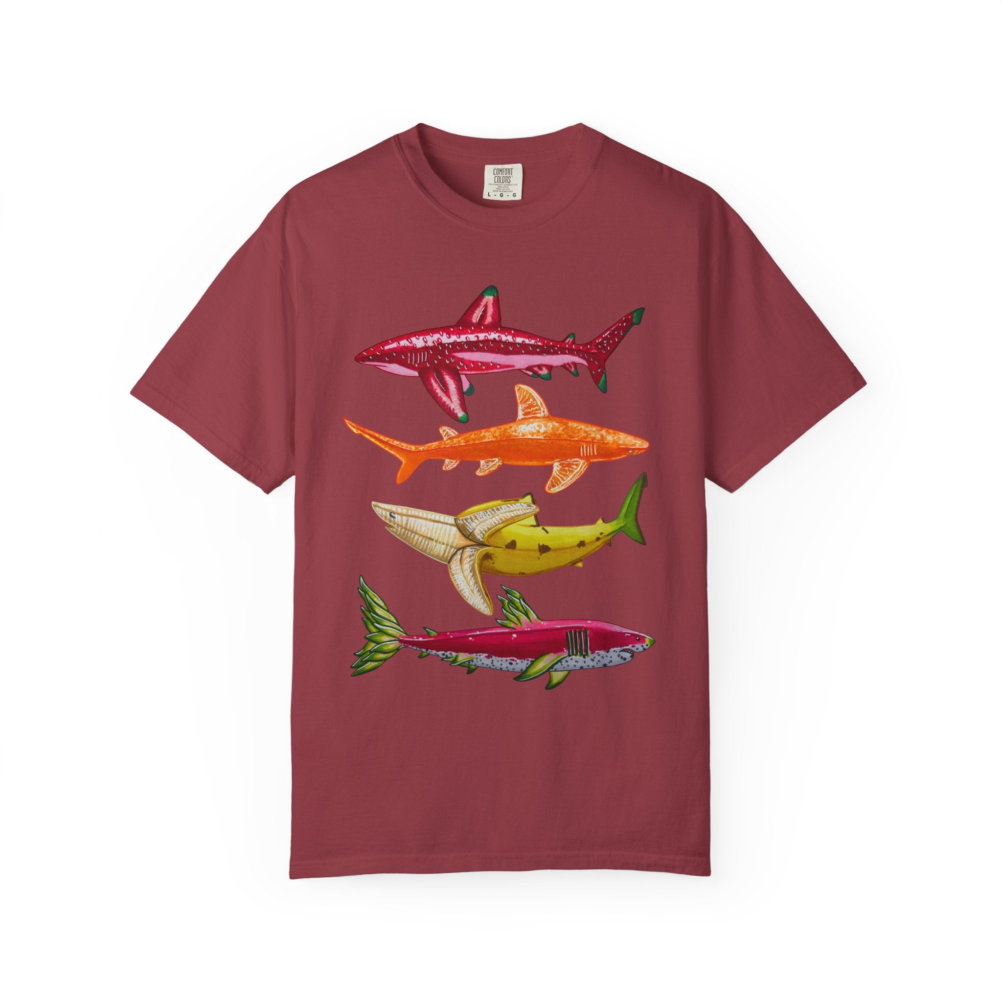 Fruit Sharks Selection 1 Strawberry Orange Banana and Dragonfruit Unisex T-Shirt.