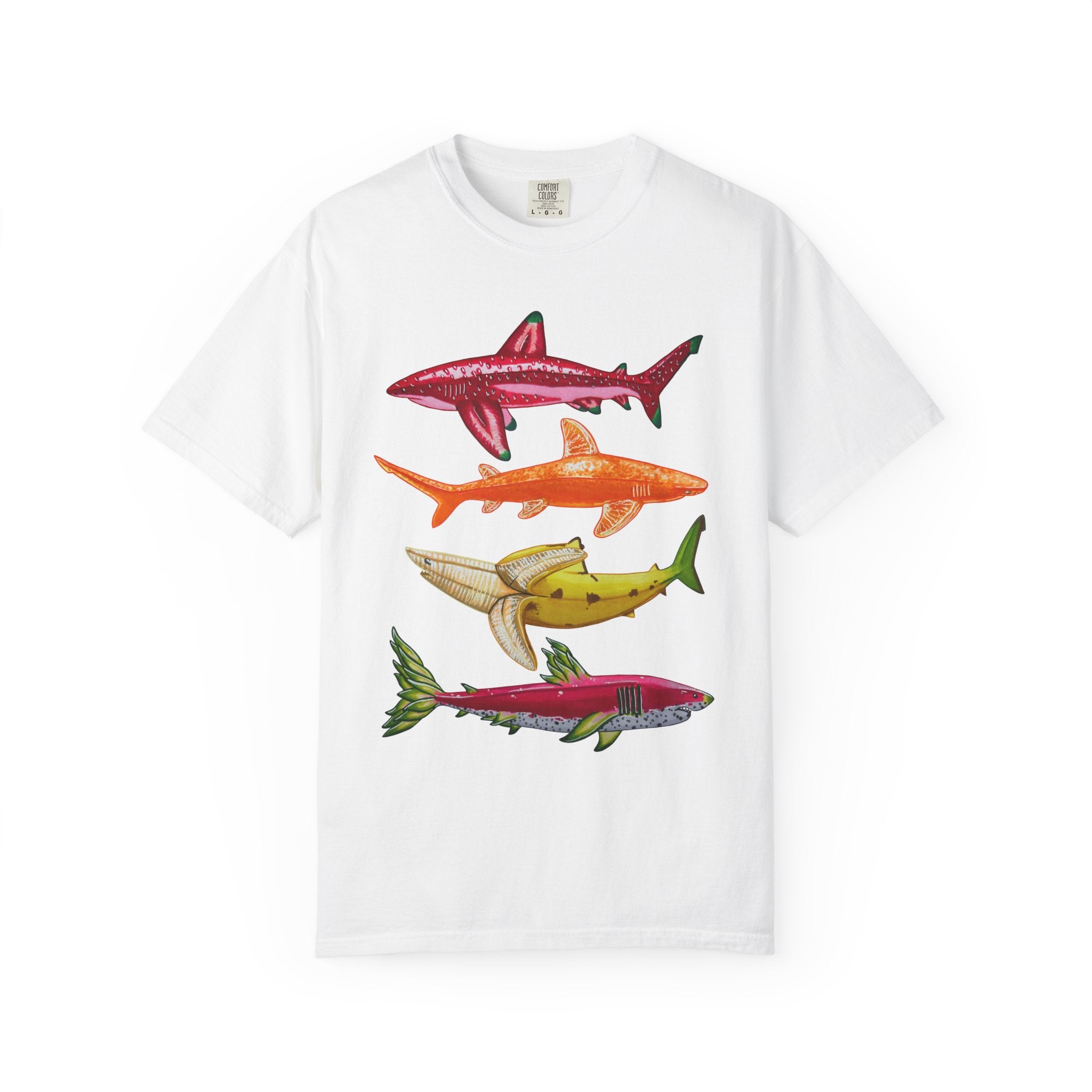 Fruit Sharks Selection 1 Strawberry Orange Banana and Dragonfruit Unisex T-Shirt.