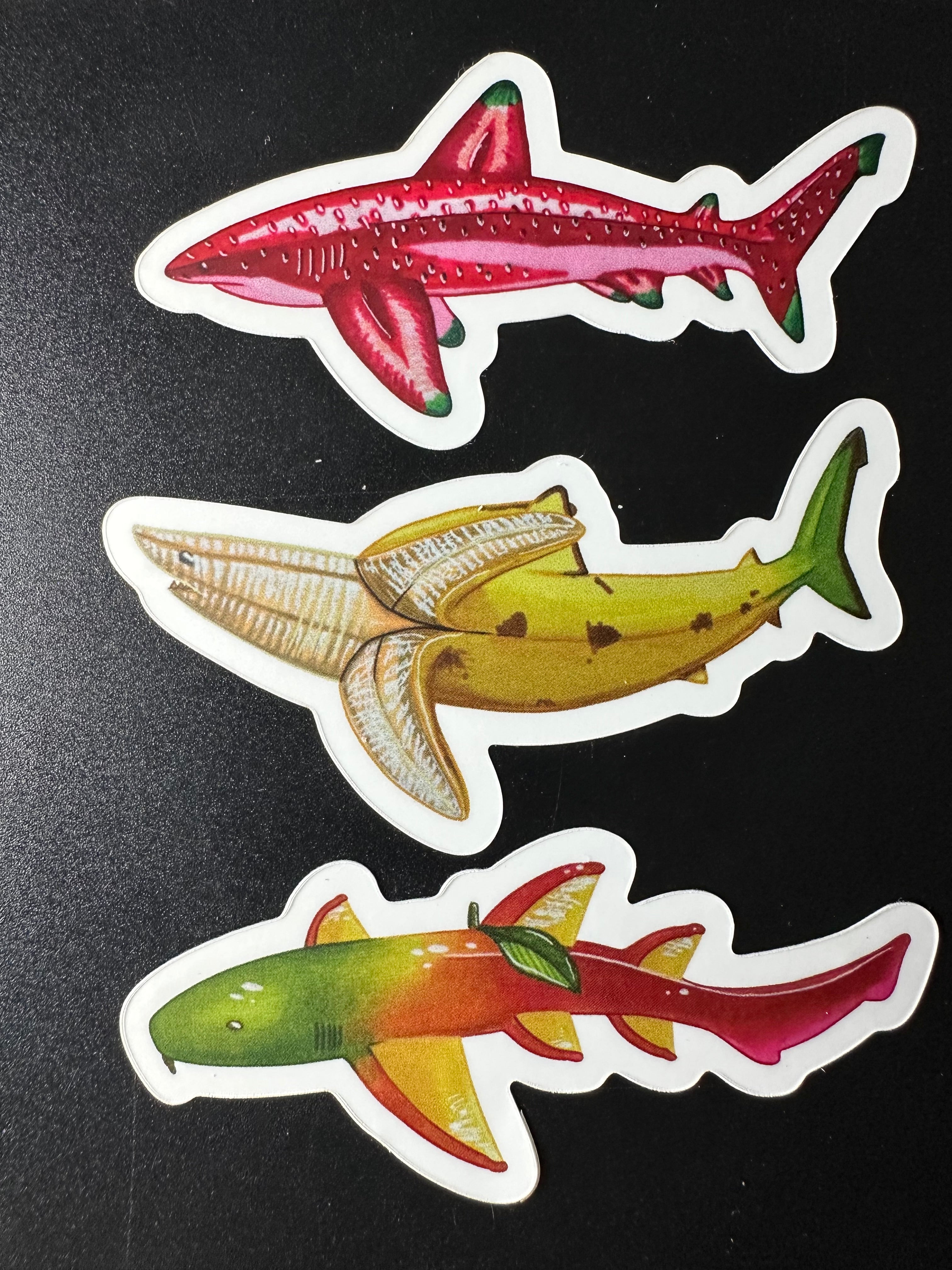 Fruit Shark Stickers 3''x 1.5''